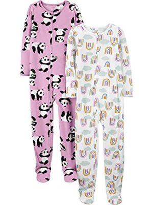 Girls' 2-Pack Loose-Fleece Footed Pajamas Lilac Panda/White Rainbow 6