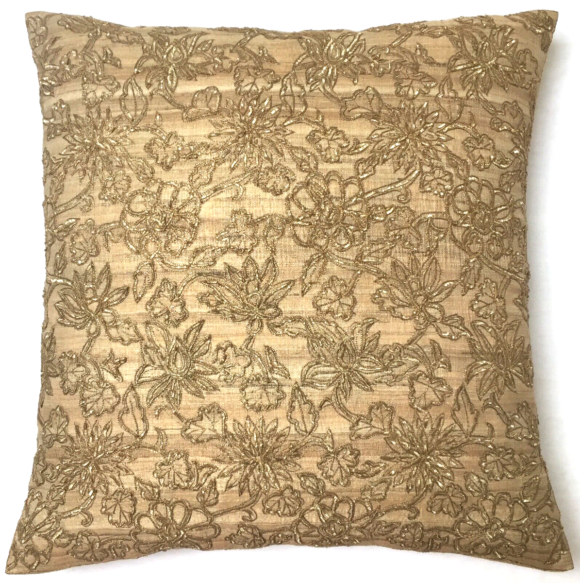 Coussin Carré Anke Drechel JAMILA FRAME P. – Bleu Et Or, Broderie Soie Velours 45x45 Cm (sans Garnissage)
