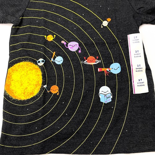 Cat & Jack Toddler Unisex Size 3T Crew Neck Graphic T-Shirt Planets Ebony - Picture 3 of 5