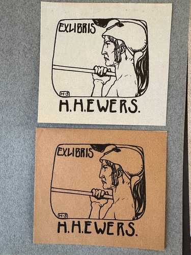 2 Exlibris bookplate für Hanns Heinz Ewers von Horst Schulze Leipzig
