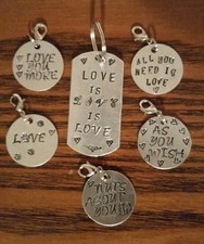 Hand Stamped metal Keychain Love Valentine gift ID tag pendant funny You Pick 1