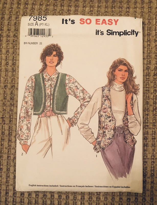Simplicity 7985 Misses’ Vests Sewing Pattern Size PT-XL UC FF