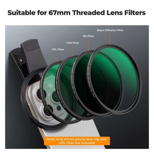 K&F Concept 67mm Clip-on CPL&Black Mist 1/4 1/8 ND2-32 Phone Camera Lens Filter - Picture 46 of 49