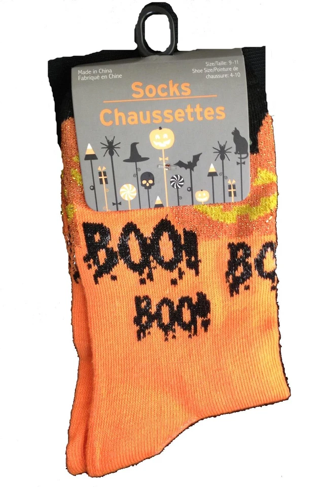 Calcetines Naranja Espeluznante Halloween Calabaza BOO CREW-Jack-O-Lantern Novedad Equipo Alegría Foto 3 de 4
