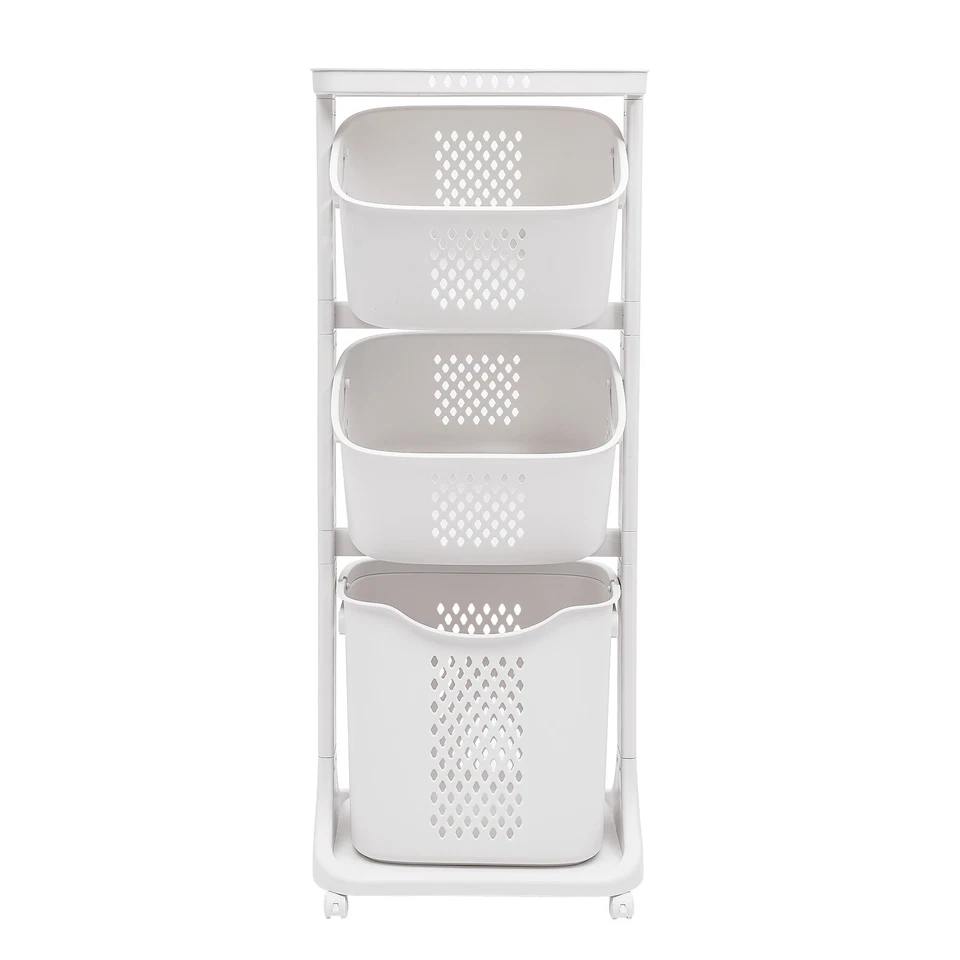 3 Tier Laundry Hamper Basket Sorter Clothes Storage Organizer Shelf Rolling Cart - Image 4 of 4