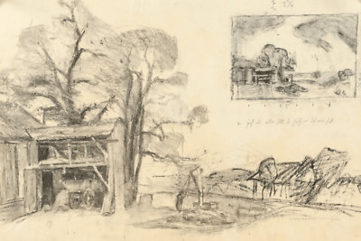 Study Farm and Landscape, 19th Century Unsigned Drawing