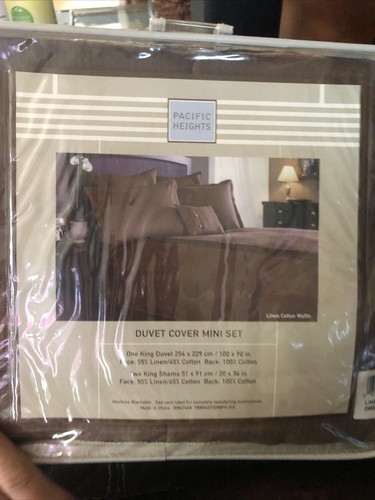 Pacific Heights King Duvet Cover Mini Set Linen Cotton Waffle Dark Taupe Brown - Picture 4 of 5