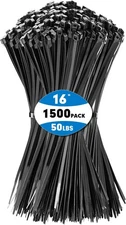 Zip Ties, KAMOTA 1500pcs 16 Inch Heavy Duty 16" (1500 Pack), Black 