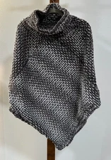 Johnston & Murphy Women’s Knit Poncho Sweater Gray Size L Cowl Neck Soft Fuzzy