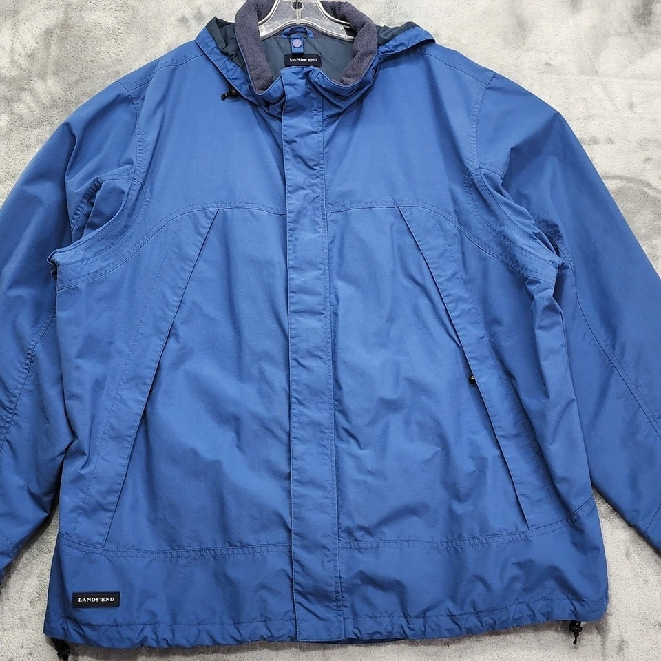Lands End Jacket Mens XXL/T 50-52 Blue Hooded Windbreaker Drawcord Hem Outdoors - Image 2 of 4