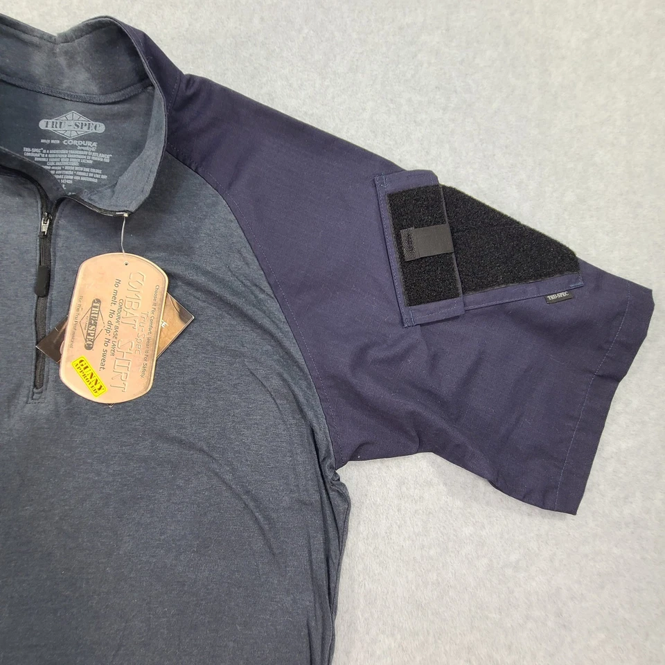 Camisa Tru Spec 1/4 Cremallera Táctica Combate Cordura Capa Base Hombres Grande SS Negra Nueva Foto 4 de 4