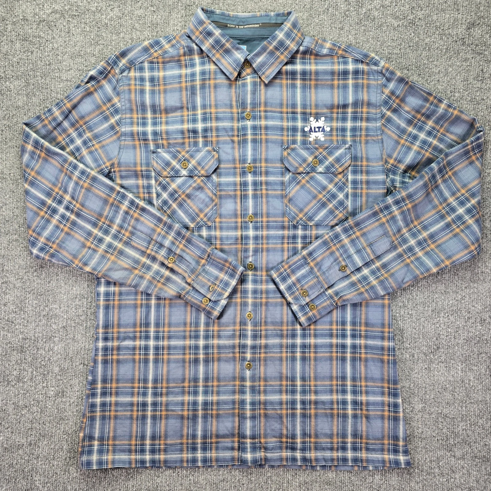 Kuhl Dillingr Flannel Shirt Mens Medium Blue Plaid Long Sleeve Outdoor Pockets