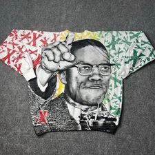 Vtg 1990s Malcom X Allover Print Crewneck Sweatshirt Black History 90s AOP
