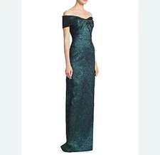 TERI JON Rickie Freeman Women’s 10 Off The Shoulder Metallic Jacquard Gown Dress