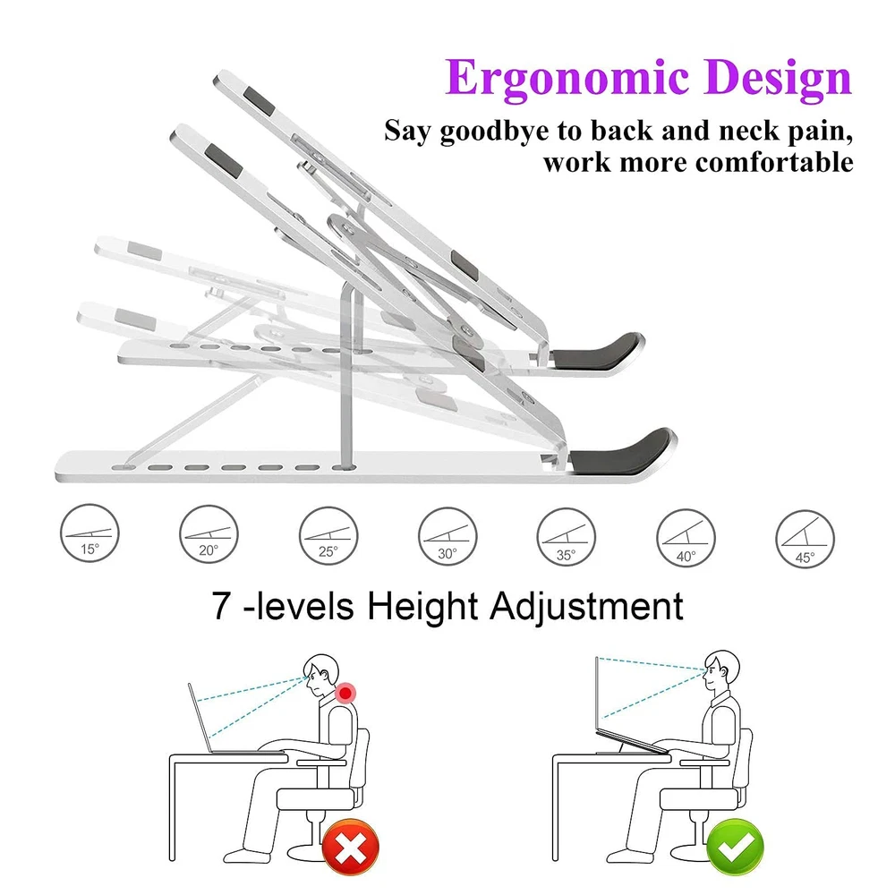 Adjustable Aluminum Foldable Laptop Stand for Desk Ergonomic Riser