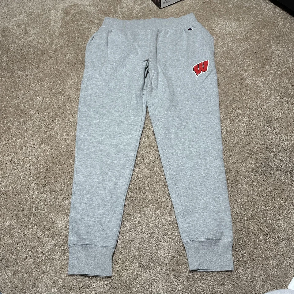 Pantalones deportivos Wisconsin Badgers para hombre XL gris NCAA College Champion tejido inverso Foto 2 de 4