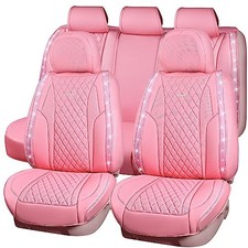 Pink Nappa Leather Car Seat Covers for Full Seats, Bling Full Set Pink Diamond
