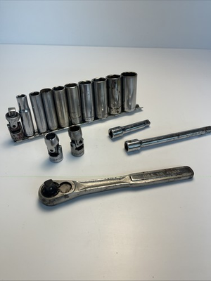 #ad Vintage Craftsman 3 8 Drive Deep Socket Set With Ratchet Extensions $39.95