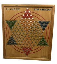 Vintage Milton Bradley Co. No. 4180 Chinese Star Checkers Wooden Board Bar Decor