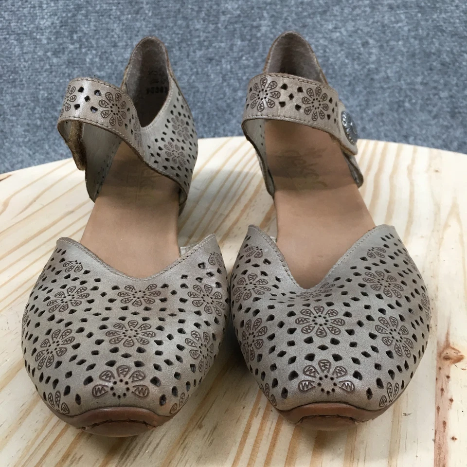 Rieker Shoes Womens 40 Ankle Strap Brown Gray Leather Closed Toe Block Heels - Image 4 of 4