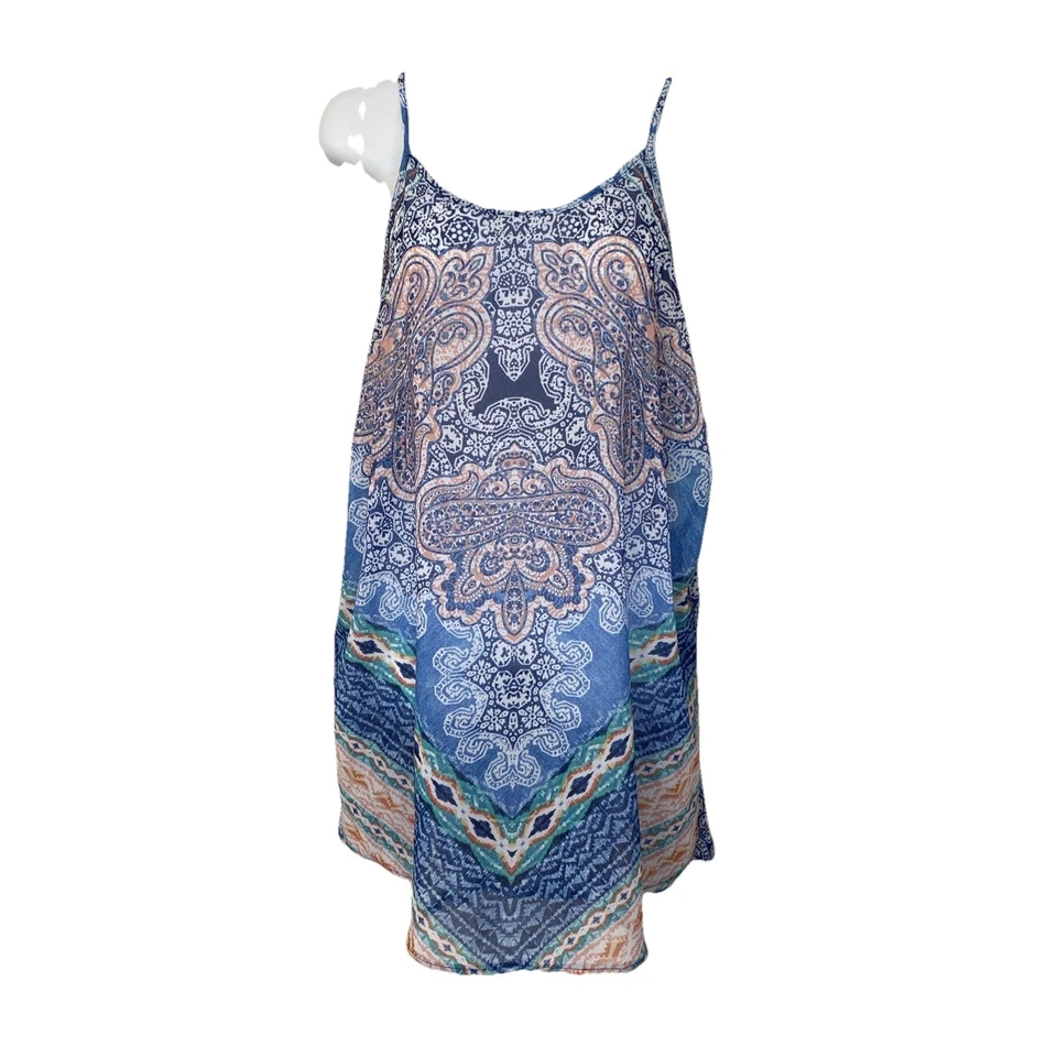 NUEVO CON ETIQUETAS OP Traje de Baño Tribal Geométrico Estampado Boho Cubierta L 11/13 Azul Naranja Foto 2 de 4