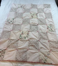 Handmade Patchwork Lap Quilt or Baby Blanket Vintage Church Reversible Padded