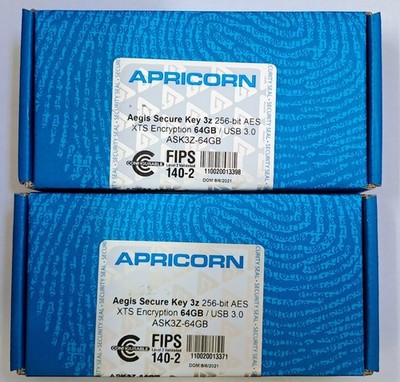 LOT OF 2 APRICORN AEGIS SECURE KEY 3Z 256-BIT AES XTS ENCRYPTION 64GB ASK3Z-64GB