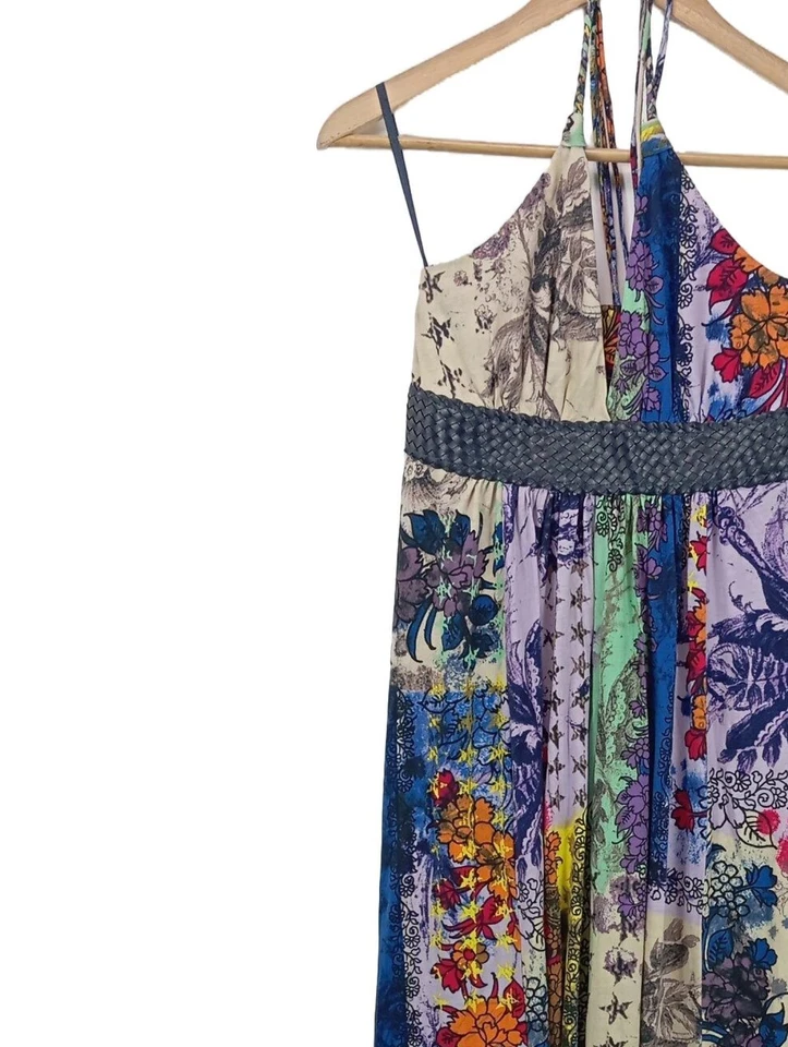 FIRETRAP Vestido de cuello Halter Mujeres Vestido Talla EU 36 azul-rojo-crema - Imagen 3 de 4