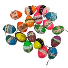 Vintage Easter Eggs Hanging Ornaments Lace Ribbon 70’s Holiday Tree Decor EMPTY