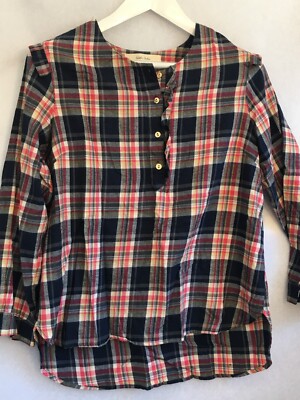 Isabella Sinclair Plaid Flannel Shirt Medium 1/2 Button Ruffle Pullover Casual