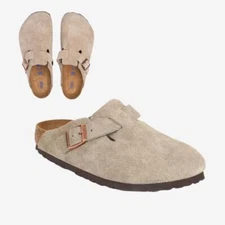 Birkenstock Boston Taupe Suede Clogs Soft Footbed Narrow Fit Men Women New