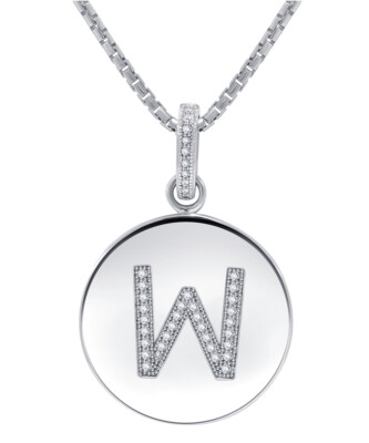1/10 CTTW Diamond Initial Monogram Letter Disc Pendant in Sterling Silver