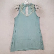 HIP Women Dress Size S Teal Lace V Neck Chocker Sexy Flowy A Line Mini Boho Slip