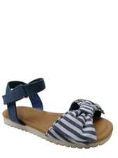 Wonder Nation Girls Denim Blue Stripe Sandals With Ankle Strap Size 10 Bow Tie