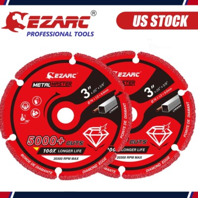 2PC 3x3/8'' EZARC Diamond Saw Blade Cutting Wheel for Angle Grinder Disc 20300RPM