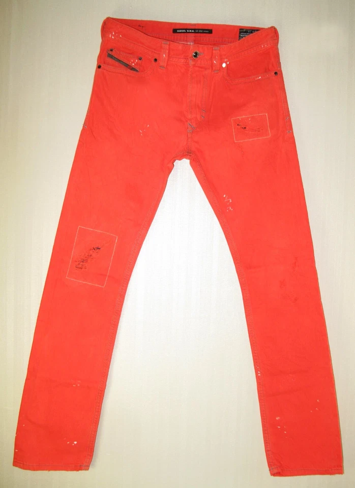 *LO ÚLTIMO ITALIA Hombres DIESEL THAVAR 852D SKINNY DISTRESS MELOCOTÓN Jeans 29 x32 (Ajuste 30x32) Foto 3 de 4