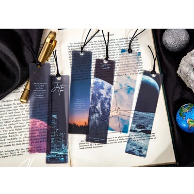 BARGAINS EXPRESS UK 5pc Night Sky Galaxy Moon Earth Sun Pictures Bookmarks For Books Readers Gift
