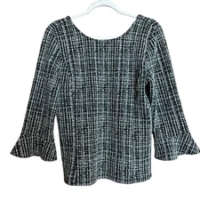 Talbots Top Womens Medium Multicolor Bell Sleeve Textured Stretch Blouse Ladies