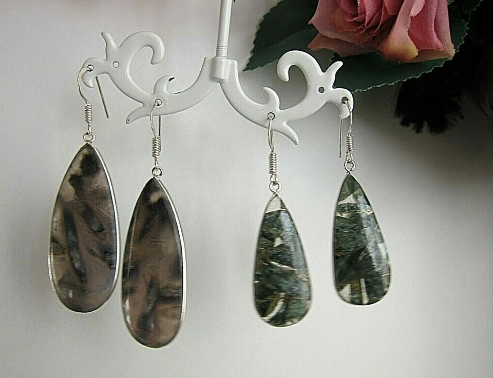 Natural Blue Sodalite Stick Agnate or Other Gems Long Drop Earrings. - Image 4 of 4