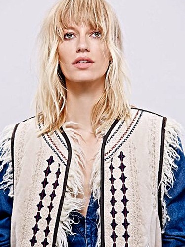 nwt free people reversible long faux fur vest ivory black