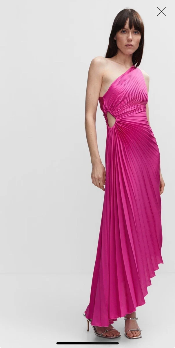MANGO Fuschia Pink Asymmetrical pleated dress REF.47095876 US Size 