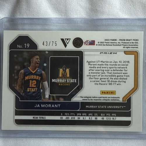 2022-23 Panini Prizm Draft Picks Purple Prizm Variation #19 Ja Morant #’d 43/75 - Picture 5 of 7