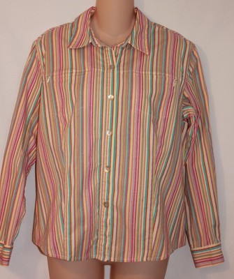 Chico's Striped Button Front Stretch Top Size 1 Medium | eBay