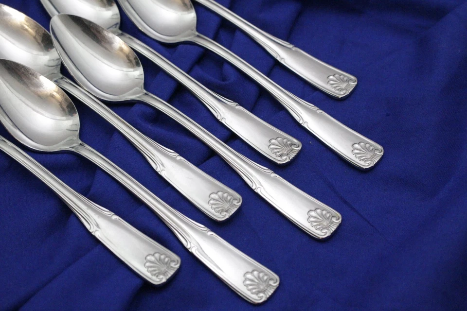 SET OF 7 Oxford Hall "BRIGHT SHELL" TEASPOONS 6-1/4" Stainless " FLATWARE - Image 4 of 4