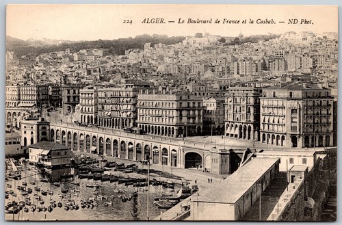 Vintage Alger Le Boulevard de France et la Casbah Algier Algerien Postkarte