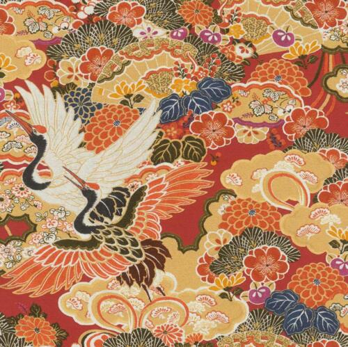 Papel pintado kimono oriental rasch japonés rojo amarillo texturizado vinilo pájaros florales - Imagen 1 de 2