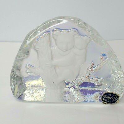 Bohemia Glass Czech Republic Koala Paper Weight Figurine Iridescent 
