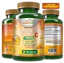 Liposomal Vitamin C 1600mg -100 Capsules Fat Soluble VIT C  FAST ACTING NO GMO
