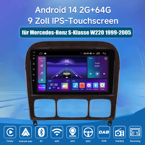 64G Android 14 Autoradio CarPlay Kam WiFi FM GPS Navi Für Mercedes S Klasse W220 - Bild 2 von 15