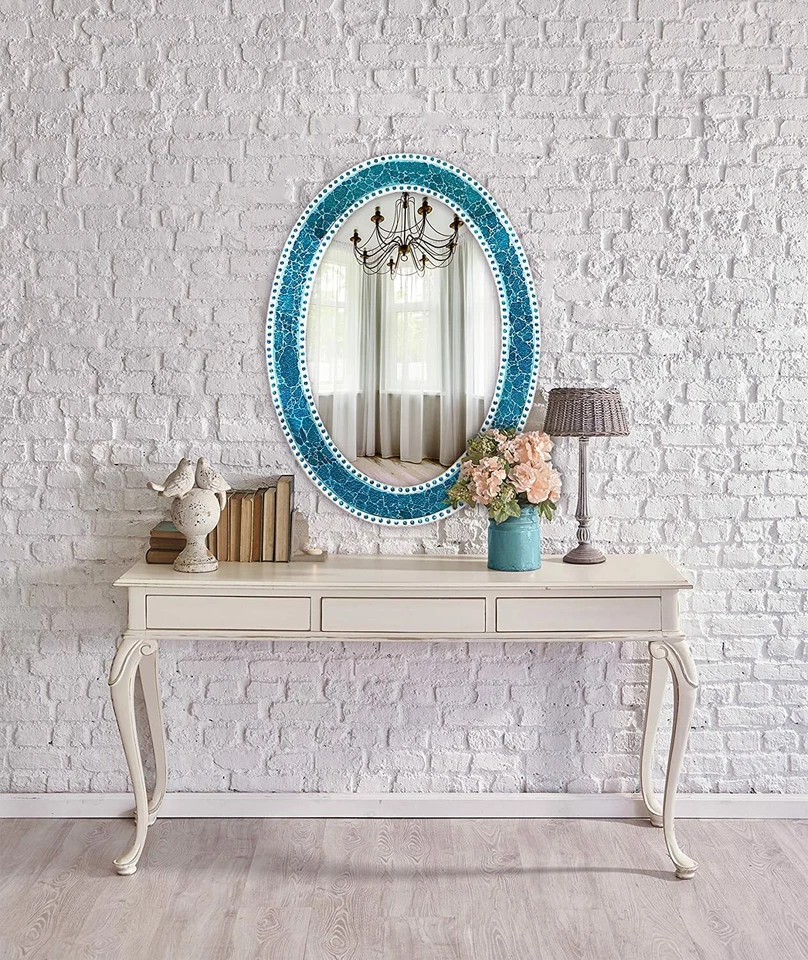 Espejo de pared decorativo de mosaico de vidrio agrietado colorido DecorShore 32,5"X24,5" Foto 3 de 4